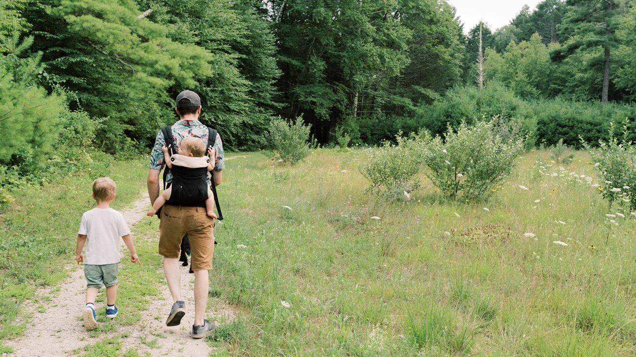 Man walking along woodland path