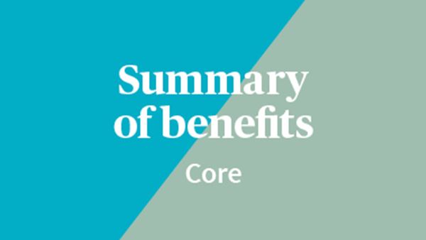 Summary of benefits for Core level of cover
