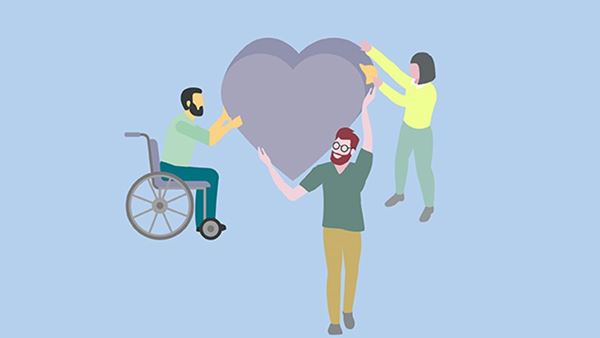 Illustration of three people holding up a heart