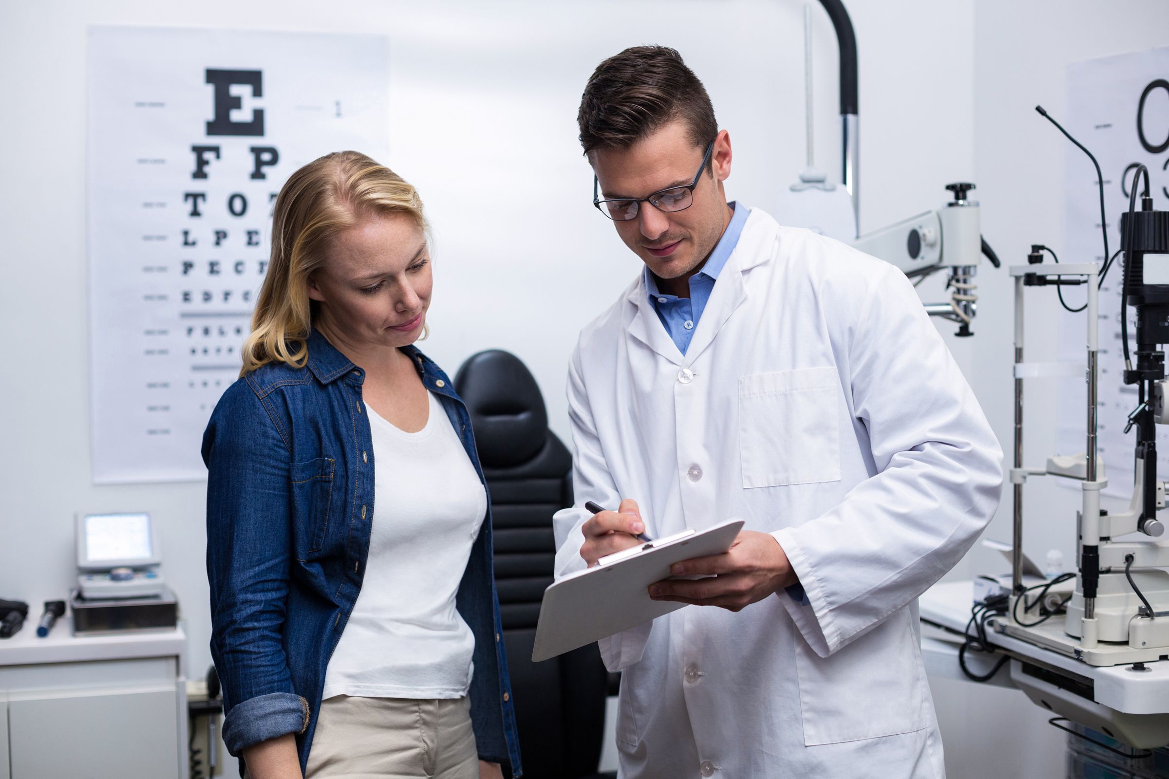 Ophthalmologist and patient