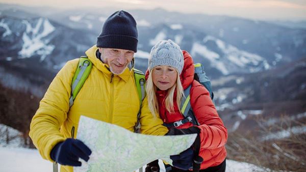elderly couple on mountain