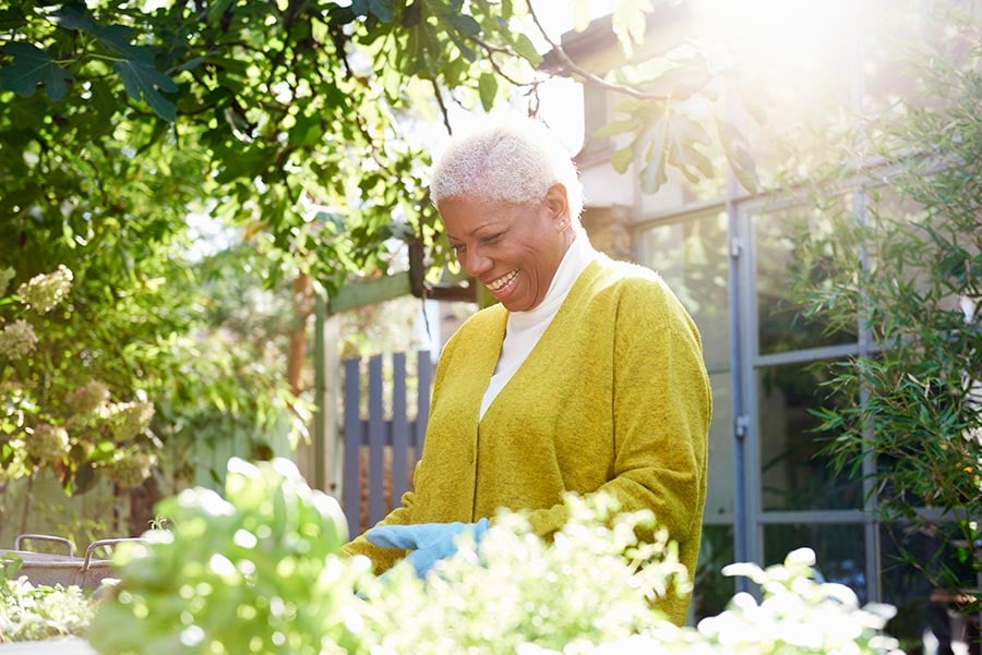 Retired lady gardening