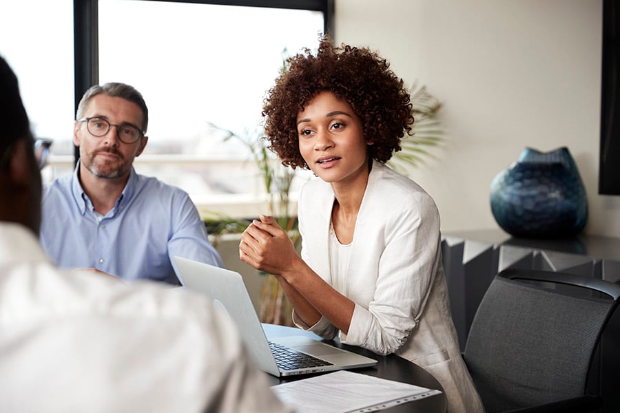 Woman at a work meeting