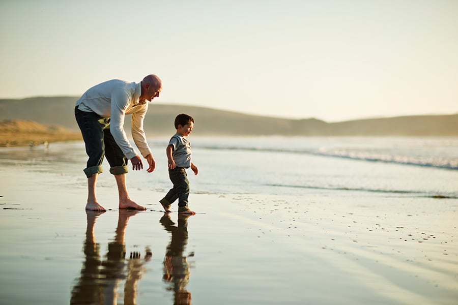 Father and son at a beach