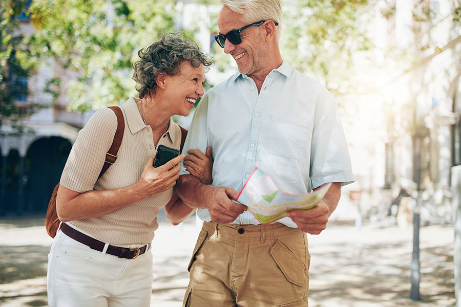 elderly couple talking