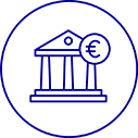 Icon of bank with euro symbol