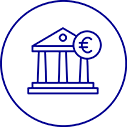 Icon of bank with euro symbol