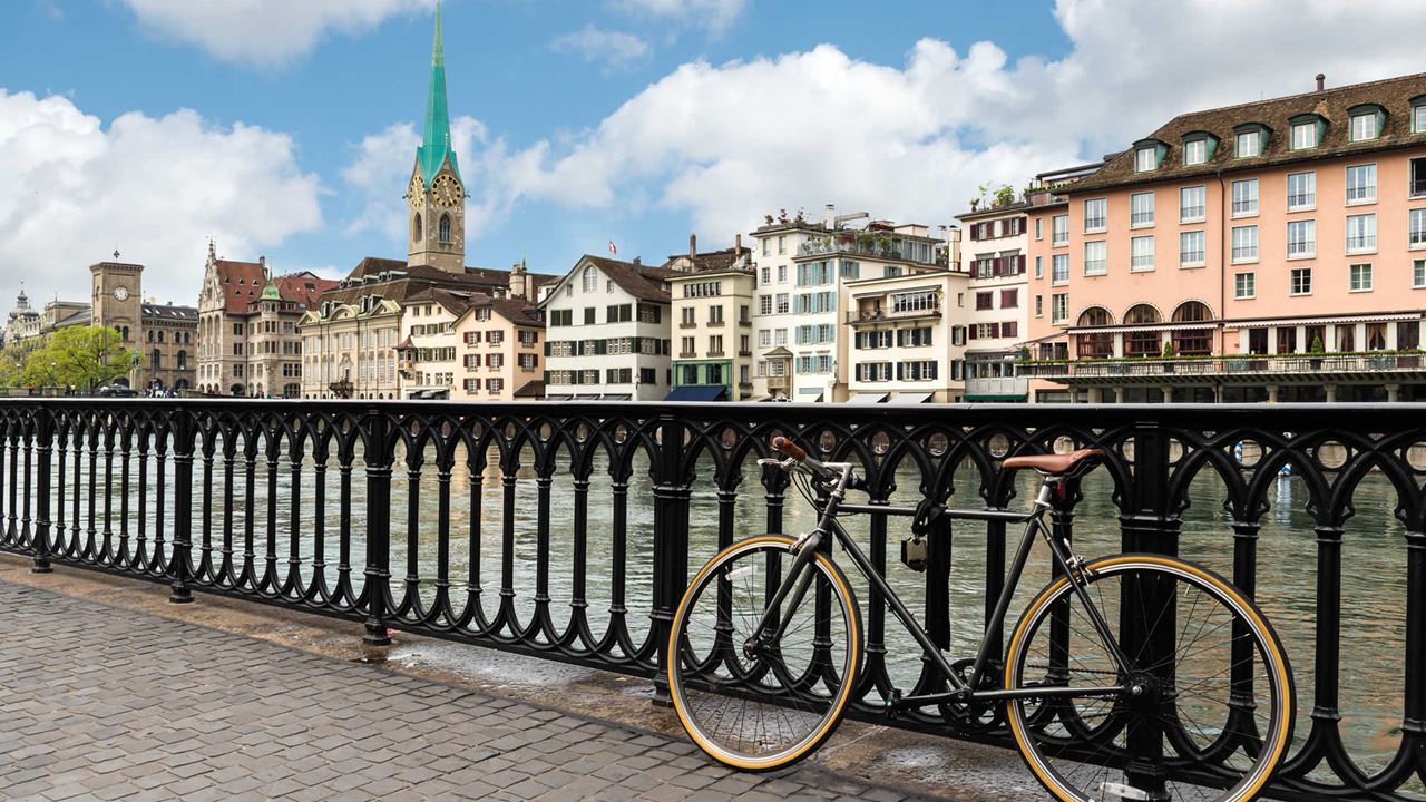 Bike by city river