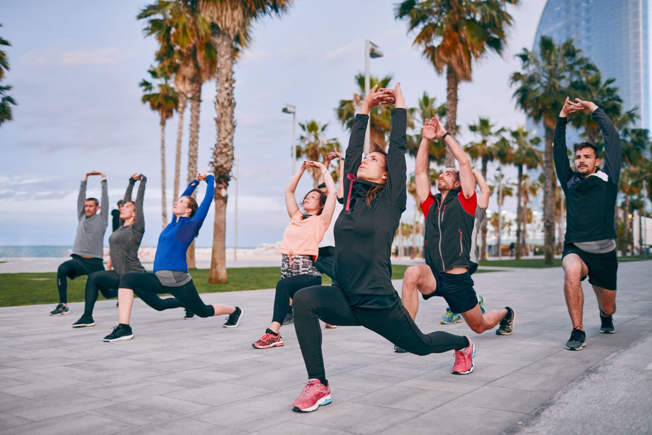 A group of people excercising in Barcelona