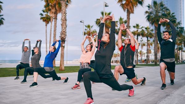 A group of people excercising in Barcelona