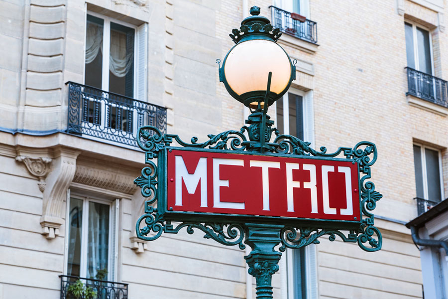 Red metro sign in Paris
