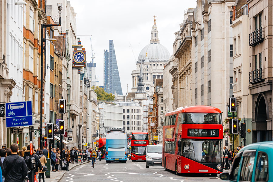 a bustling street in london