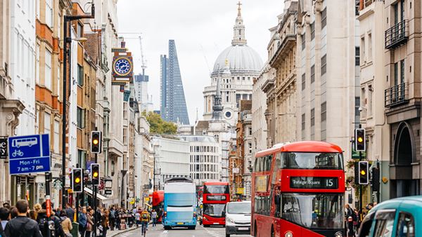 a bustling street in london